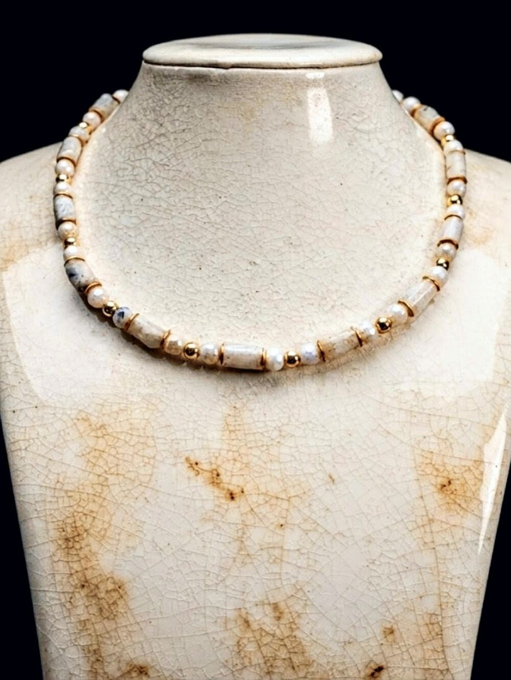 Natural Mystic White Moonstone With Large Stones In Beaded Necklace or Choker